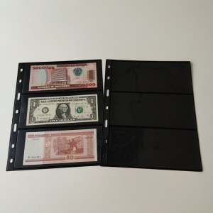 3 карманных полиграфических чёрных странички для хранения валюты для банкнот